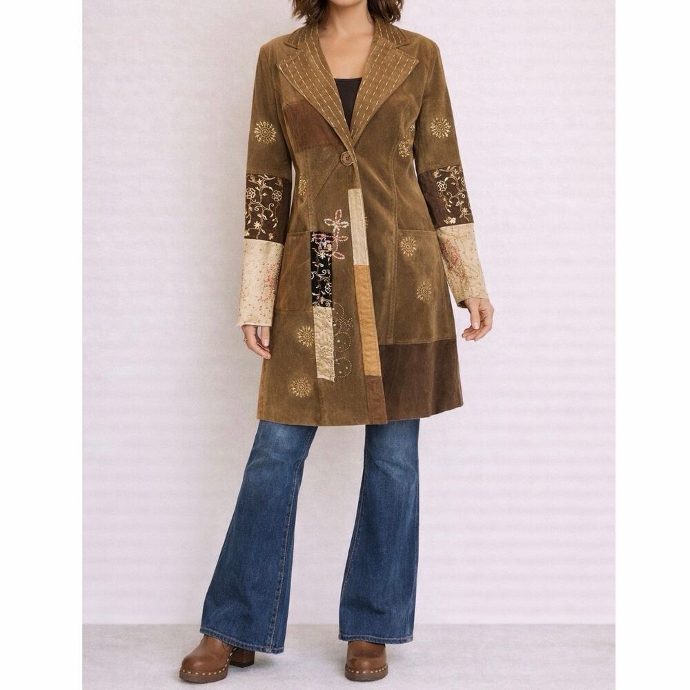 Runway 101 Patchwork Embroidered Boho Duster Coat… - image 1